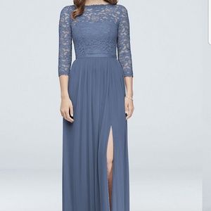Steel Blue 3/4 illusion lace Bridesmaids Wedding